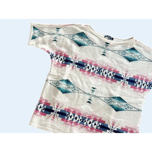 Vintage CHAPS Southwest Inspired Short Sleeve Sweater Size M - Picture 3 of 8